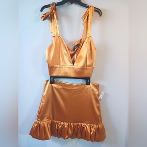 Elegant Gold Satin Skirt Set